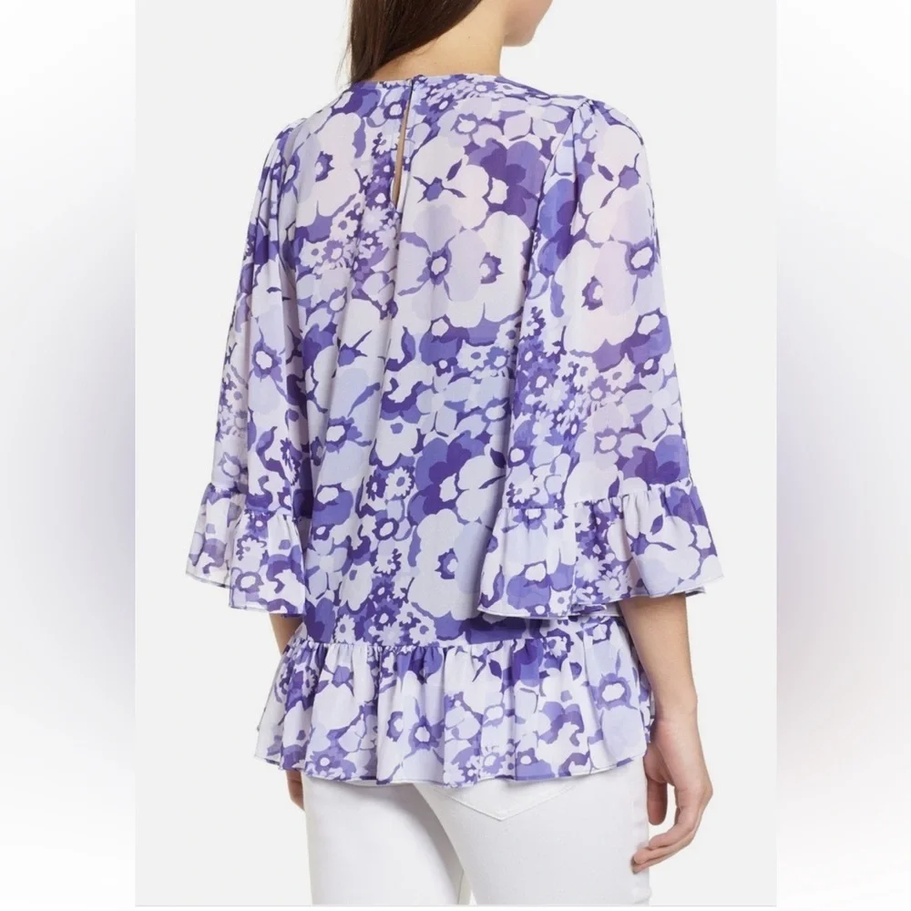 Women's Michael Kors Bell Sleeve Floral Blouse Amethyst size L